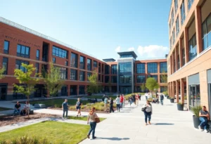 Construction site of University of Tennessee renovations with students
