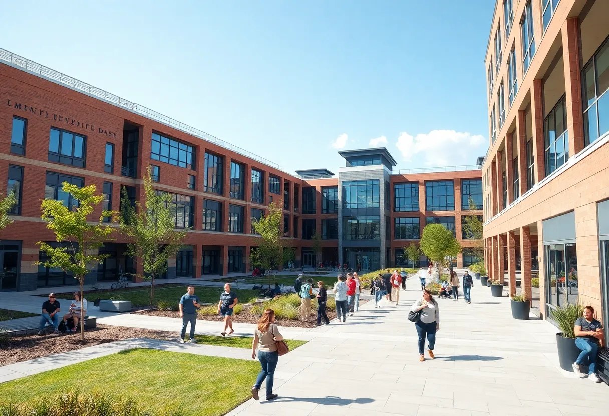 Construction site of University of Tennessee renovations with students